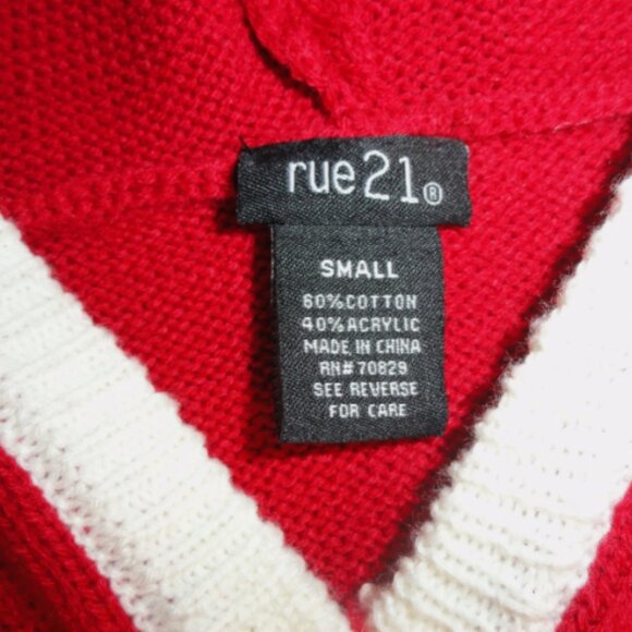 RUE 21 RED WOMENS szSMALL UGLY CHRISTMAS SWEATER WITH HOOD LD 6888 - Picture 2 of 10